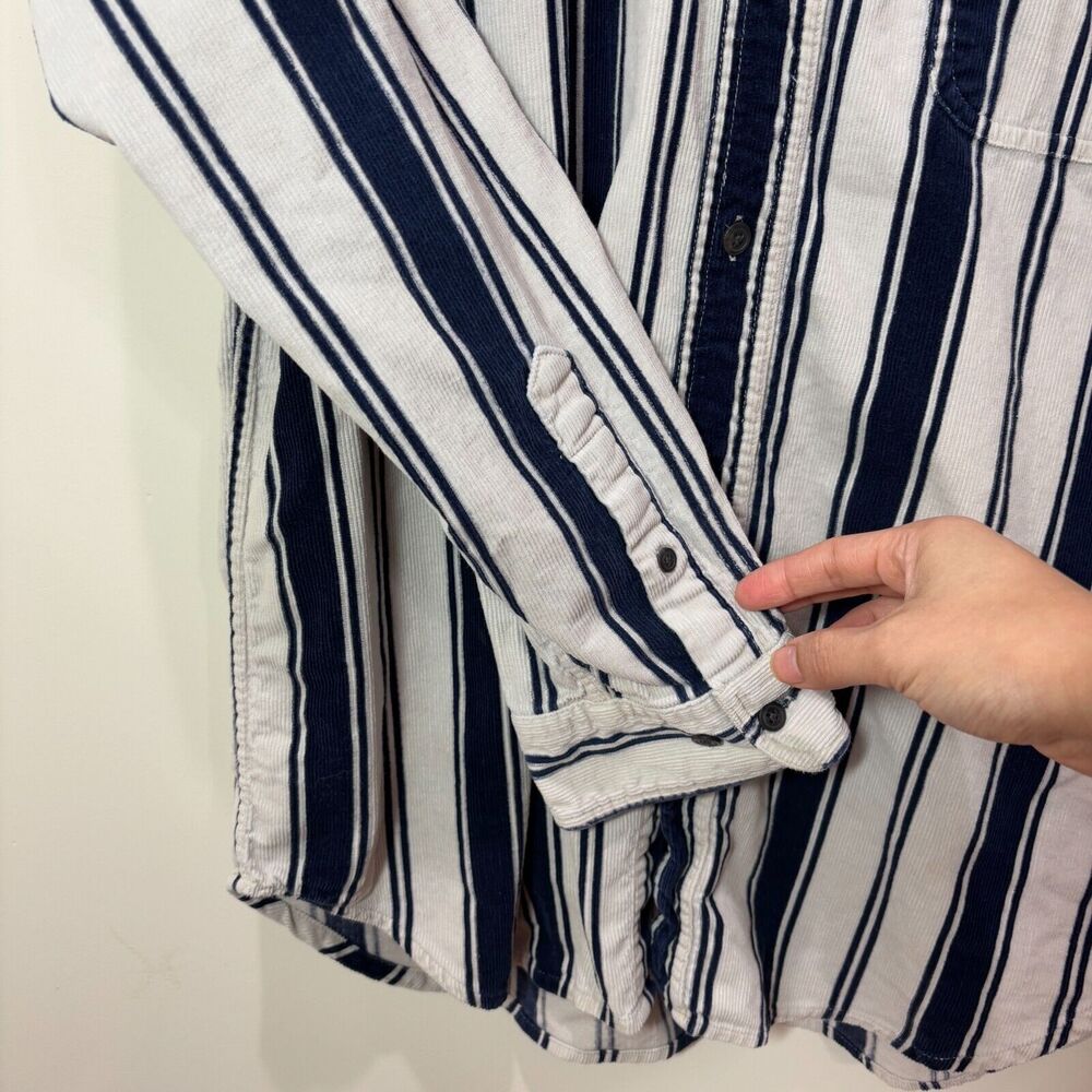 VTG 90s Northwest Territory Mens M Striped Navy Corduroy Button Up Shirt Dad Y2K - Picture 3 of 9
